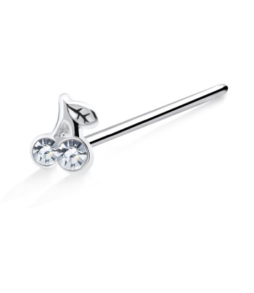 Cherry with Leaf Shaped Silver Straight Nose Stud NSKA-368